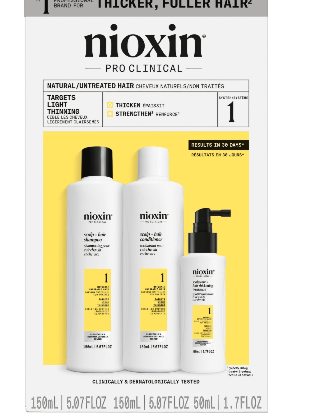 Nioxin System 1 Scalp & Hair Shampoo, Conditioner and Treatment Set - Yellow